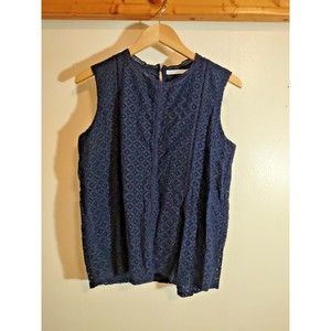 Quiosque Women's 38 Top Sleeveless Embroidered Basic Fashion Navy Blue